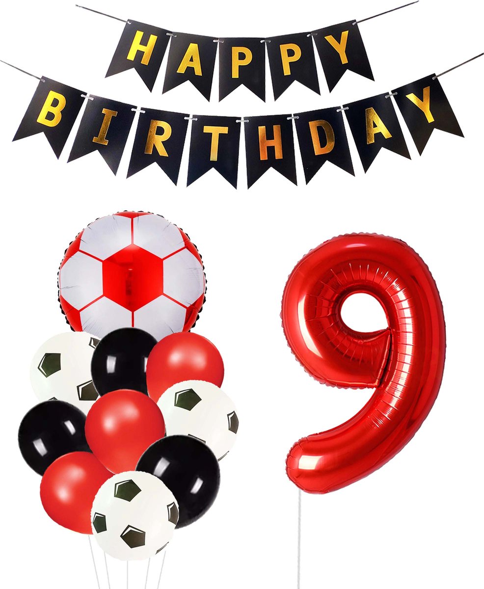 Cijfer Ballon 9 | Snoes Champions Voetbal Plus - Ballonnen Pakket | Rood en Zwart